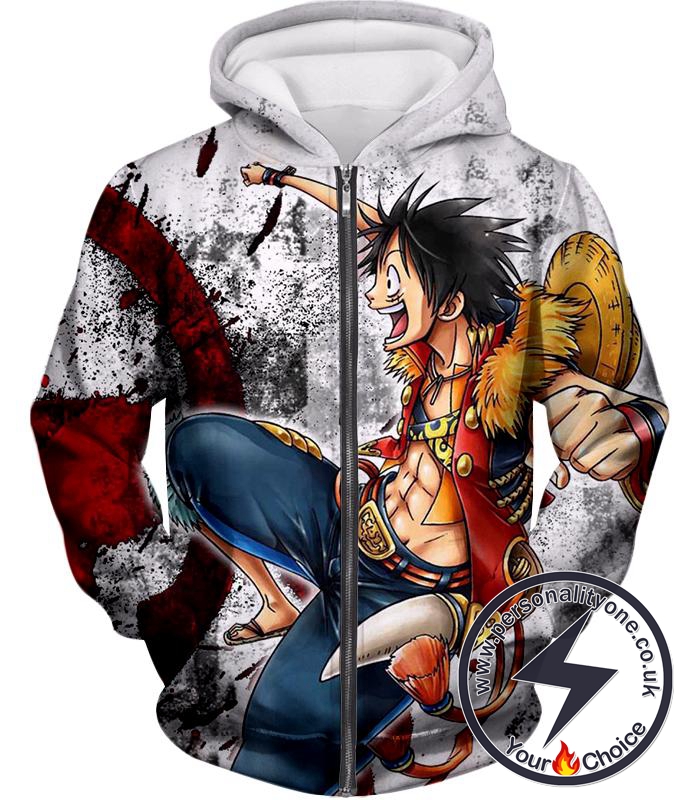 One Piece Adventurous and Fun Straw Hat Captain Luffy Cool Zip Up Hoodie